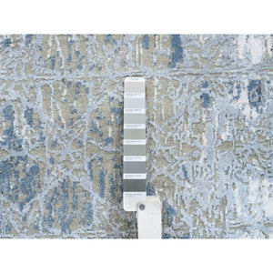 2'8"x5'10" Gray And Blue, Wool And Silk Hand Knotted, The Honeycomb Award Winning Design, Oriental Rug FWR387372