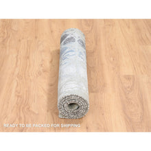 Load image into Gallery viewer, 2&#39;8&quot;x5&#39;10&quot; Gray And Blue, Wool And Silk Hand Knotted, The Honeycomb Award Winning Design, Oriental Rug FWR387372
