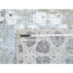 2'8"x5'10" Gray And Blue, Wool And Silk Hand Knotted, The Honeycomb Award Winning Design, Oriental Rug FWR387372