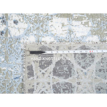 Load image into Gallery viewer, 2&#39;8&quot;x5&#39;10&quot; Gray And Blue, Wool And Silk Hand Knotted, The Honeycomb Award Winning Design, Oriental Rug FWR387372