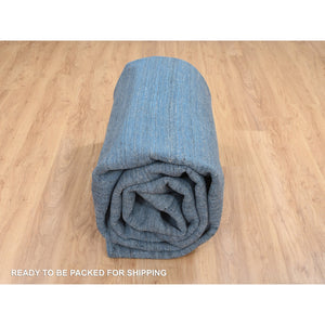 10'1"x14' Denim Blue, Modern Design, Tone on Tone, Pure Wool, Hand Loomed, Oriental Rug FWR387384