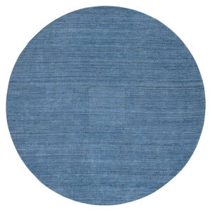 10'x10' Denim Blue, Hand Loomed, Modern Design, Tone on Tone, Soft Wool, Round Oriental Rug FWR387420
