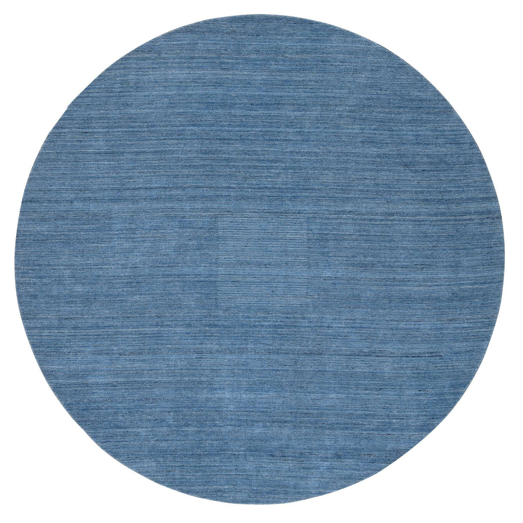 10'x10' Denim Blue, Hand Loomed, Modern Design, Tone on Tone, Soft Wool, Round Oriental Rug FWR387420