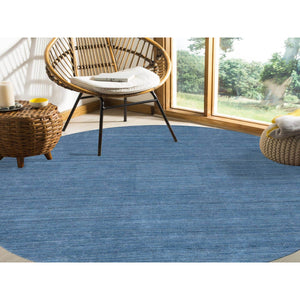 10'x10' Denim Blue, Hand Loomed, Modern Design, Tone on Tone, Soft Wool, Round Oriental Rug FWR387420