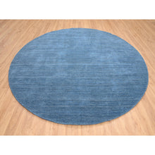 Load image into Gallery viewer, 10&#39;x10&#39; Denim Blue, Hand Loomed, Modern Design, Tone on Tone, Soft Wool, Round Oriental Rug FWR387420