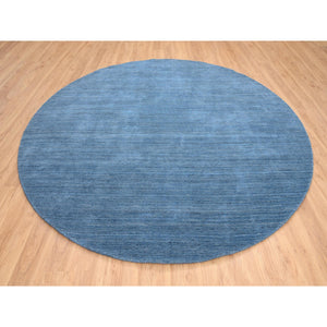 10'x10' Denim Blue, Hand Loomed, Modern Design, Tone on Tone, Soft Wool, Round Oriental Rug FWR387420