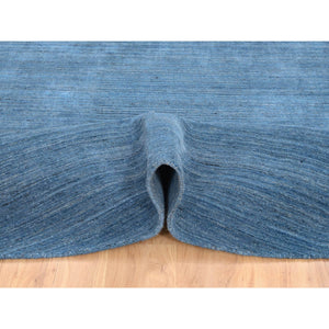 10'x10' Denim Blue, Hand Loomed, Modern Design, Tone on Tone, Soft Wool, Round Oriental Rug FWR387420