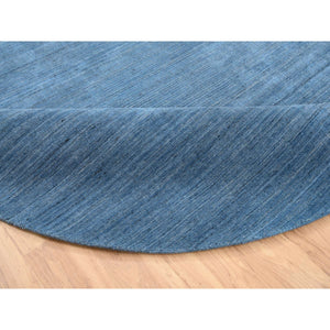 10'x10' Denim Blue, Hand Loomed, Modern Design, Tone on Tone, Soft Wool, Round Oriental Rug FWR387420