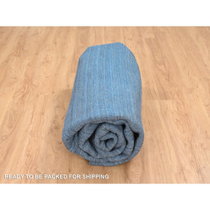 10'x10' Denim Blue, Hand Loomed, Modern Design, Tone on Tone, Soft Wool, Round Oriental Rug FWR387420