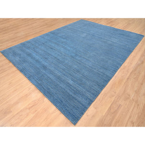 9'x11'10" Denim Blue, Modern Design, Tone on Tone, Soft Wool, Hand Loomed, Oriental, Rug FWR387438