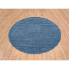Load image into Gallery viewer, 8&#39;x8&#39; Denim Blue, Tone On Tone, Modern Design, Soft And Plush Wool Hand Loomed, Round Oriental Rug FWR387462