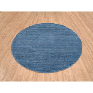 8'x8' Denim Blue, Tone On Tone, Modern Design, Soft And Plush Wool Hand Loomed, Round Oriental Rug FWR387462