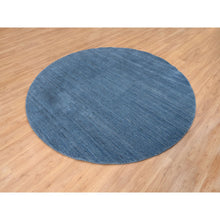 Load image into Gallery viewer, 8&#39;x8&#39; Denim Blue, Tone On Tone, Modern Design, Soft And Plush Wool Hand Loomed, Round Oriental Rug FWR387462