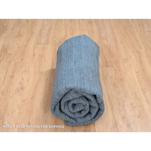 8'x8' Denim Blue, Tone On Tone, Modern Design, Soft And Plush Wool Hand Loomed, Round Oriental Rug FWR387462