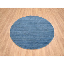 Load image into Gallery viewer, 6&#39;x6&#39; Denim Blue, Soft Wool Hand Loomed, Modern Design, Tone On Tone, Round Oriental Rug FWR387492