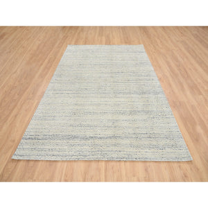 6'1"x9' Beige, Variegated Textured Modern Design, Pure Wool Hand Loomed, Oriental Rug FWR387540