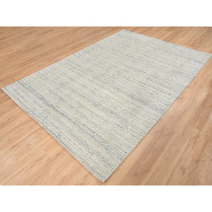 6'1"x9' Beige, Variegated Textured Modern Design, Pure Wool Hand Loomed, Oriental Rug FWR387540