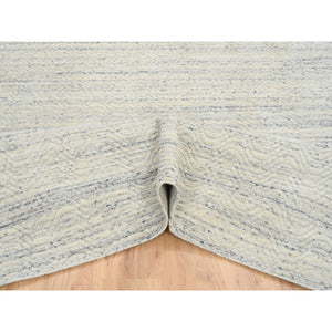 6'1"x9' Beige, Variegated Textured Modern Design, Pure Wool Hand Loomed, Oriental Rug FWR387540