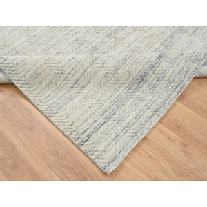 6'1"x9' Beige, Variegated Textured Modern Design, Pure Wool Hand Loomed, Oriental Rug FWR387540