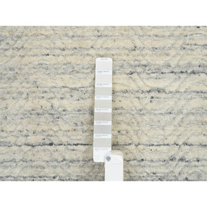 6'1"x9' Beige, Variegated Textured Modern Design, Pure Wool Hand Loomed, Oriental Rug FWR387540