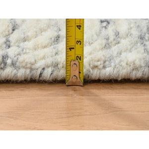 6'1"x9' Beige, Variegated Textured Modern Design, Pure Wool Hand Loomed, Oriental Rug FWR387540