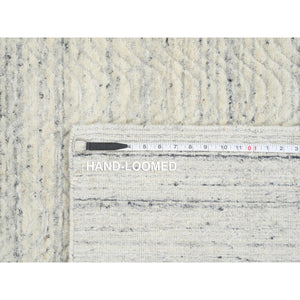 6'1"x9' Beige, Variegated Textured Modern Design, Pure Wool Hand Loomed, Oriental Rug FWR387540