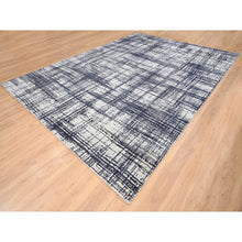 Load image into Gallery viewer, 10&#39;x13&#39;9&quot; Charcoal Black, Modern Erased Lines Design, Wool And Plant Based Silk Hand Loomed, Oriental Rug FWR387570