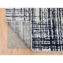 Load image into Gallery viewer, 10&#39;x13&#39;9&quot; Charcoal Black, Modern Erased Lines Design, Wool and Plant Based Silk Hand Loomed, Oriental Rug FWR387570