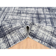 Load image into Gallery viewer, 10&#39;x13&#39;9&quot; Charcoal Black, Modern Erased Lines Design, Wool and Plant Based Silk Hand Loomed, Oriental Rug FWR387570