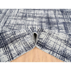 10'x13'9" Charcoal Black, Modern Erased Lines Design, Wool and Plant Based Silk Hand Loomed, Oriental Rug FWR387570