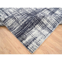 Load image into Gallery viewer, 10&#39;x13&#39;9&quot; Charcoal Black, Modern Erased Lines Design, Wool and Plant Based Silk Hand Loomed, Oriental Rug FWR387570