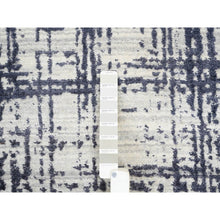 Load image into Gallery viewer, 10&#39;x13&#39;9&quot; Charcoal Black, Modern Erased Lines Design, Wool and Plant Based Silk Hand Loomed, Oriental Rug FWR387570
