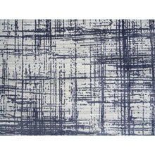 Load image into Gallery viewer, 10&#39;x13&#39;9&quot; Charcoal Black, Modern Erased Lines Design, Wool and Plant Based Silk Hand Loomed, Oriental Rug FWR387570