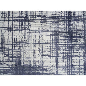 10'x13'9" Charcoal Black, Modern Erased Lines Design, Wool and Plant Based Silk Hand Loomed, Oriental Rug FWR387570