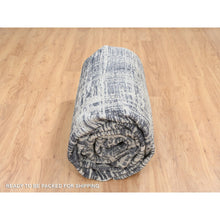 Load image into Gallery viewer, 10&#39;x13&#39;9&quot; Charcoal Black, Modern Erased Lines Design, Wool and Plant Based Silk Hand Loomed, Oriental Rug FWR387570