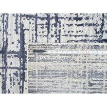 Load image into Gallery viewer, 10&#39;x13&#39;9&quot; Charcoal Black, Modern Erased Lines Design, Wool and Plant Based Silk Hand Loomed, Oriental Rug FWR387570