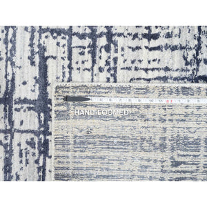 10'x13'9" Charcoal Black, Modern Erased Lines Design, Wool and Plant Based Silk Hand Loomed, Oriental Rug FWR387570