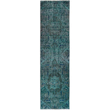 Load image into Gallery viewer, 2&#39;6&quot;x9&#39;8&quot; Overdyed Green, Vintage Persian Tabriz, Hand Knotted, 100% Wool, Distressed, Zero Pile, Cropped Thin, Even Wear, Sides and Ends Professionally Secured, Runner, Oriental Rug Sh645 FWR3870
