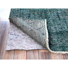 Load image into Gallery viewer, 2&#39;6&quot;x9&#39;8&quot; Overdyed Green, Vintage Persian Tabriz, Hand Knotted, 100% Wool, Distressed, Zero Pile, Cropped Thin, Even Wear, Sides And Ends Professionally Secured, Runner, Oriental Rug FWR3870
