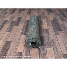 Load image into Gallery viewer, 2&#39;6&quot;x9&#39;8&quot; Overdyed Green, Vintage Persian Tabriz, Hand Knotted, 100% Wool, Distressed, Zero Pile, Cropped Thin, Even Wear, Sides And Ends Professionally Secured, Runner, Oriental Rug FWR3870