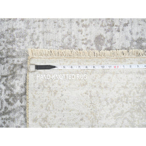 2'6"x7'10" Gray, Hand Knotted Broken Persian Design, Wool And Pure Silk, Runner Oriental Rug FWR387618