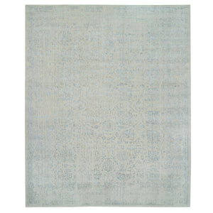 12'x15'1" Gray with Touches of Blue, Wool and Plant Based Silk Jacquard Hand Loomed, Tabriz Design, Oversized Oriental Rug FWR387624