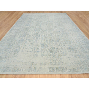 12'x15'1" Gray with Touches of Blue, Wool and Plant Based Silk Jacquard Hand Loomed, Tabriz Design, Oversized Oriental Rug FWR387624