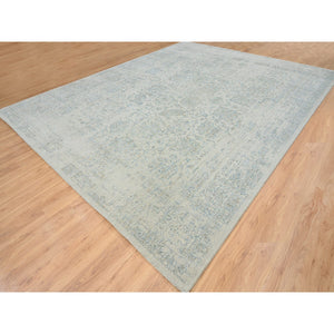 12'x15'1" Gray with Touches of Blue, Wool and Plant Based Silk Jacquard Hand Loomed, Tabriz Design, Oversized Oriental Rug FWR387624
