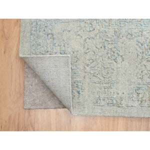 12'x15'1" Gray with Touches of Blue, Wool and Plant Based Silk Jacquard Hand Loomed, Tabriz Design, Oversized Oriental Rug FWR387624