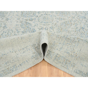 12'x15'1" Gray with Touches of Blue, Wool and Plant Based Silk Jacquard Hand Loomed, Tabriz Design, Oversized Oriental Rug FWR387624