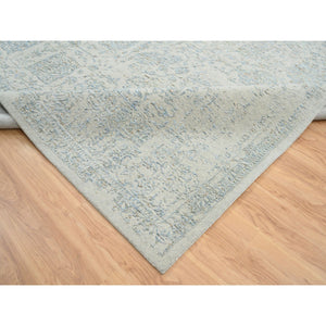 12'x15'1" Gray with Touches of Blue, Wool and Plant Based Silk Jacquard Hand Loomed, Tabriz Design, Oversized Oriental Rug FWR387624
