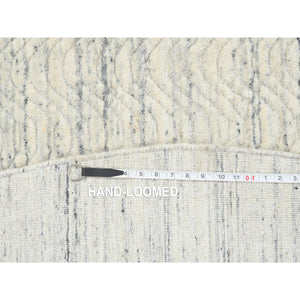 9'10"x9'10" Beige, Natural Wool Hand Loomed, Variegated Textured Modern Design, Round Oriental Rug FWR387630