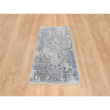 Load image into Gallery viewer, 2&#39;6&quot;x6&#39;1&quot; Gray And Blue, Hand Knotted Broken Kashan Design, Wool With Pure Silk, Runner Oriental Rug FWR387654