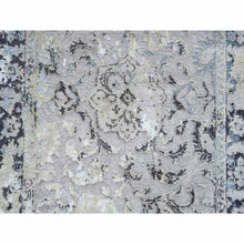 Load image into Gallery viewer, 2&#39;6&quot;x6&#39;1&quot; Gray And Blue, Hand Knotted Broken Kashan Design, Wool With Pure Silk, Runner Oriental Rug FWR387654